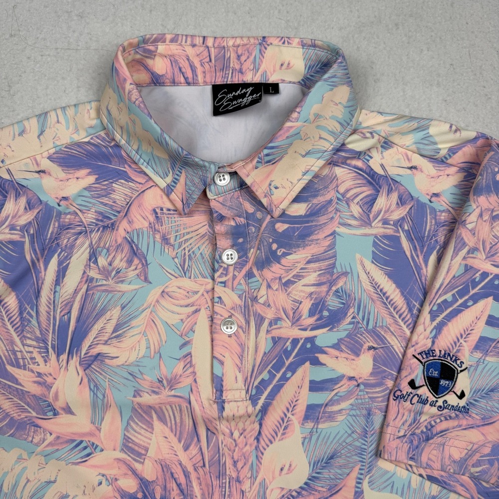Sunday Swagger Polo Shirt Mens Large Tropical Golf Performance Stretch Sandestin